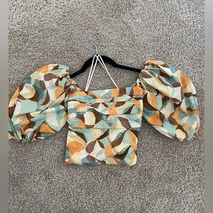 NWT Abercrombie & Fitch Square Neck Ruched Puff Sleeve Top